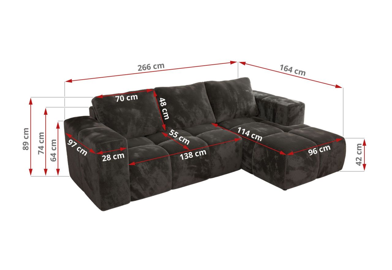 Narożnik MONIVA L - strona prawa - ciemnoszary, plusz