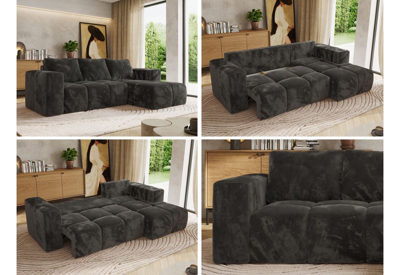 Narożnik MONIVA L - strona prawa - ciemnoszary, plusz