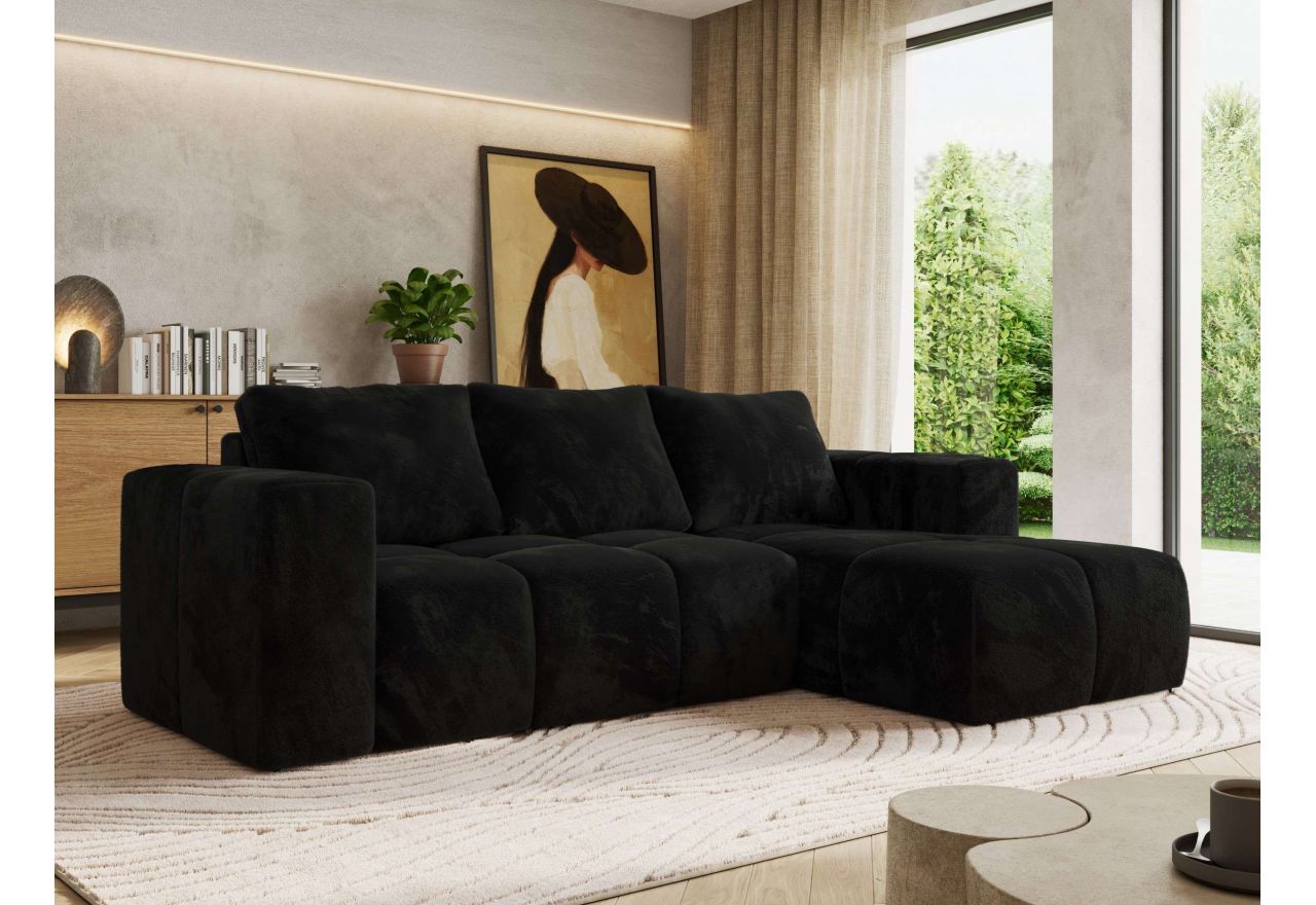 Narożnik MONIVA L - strona prawa - czarny, plusz