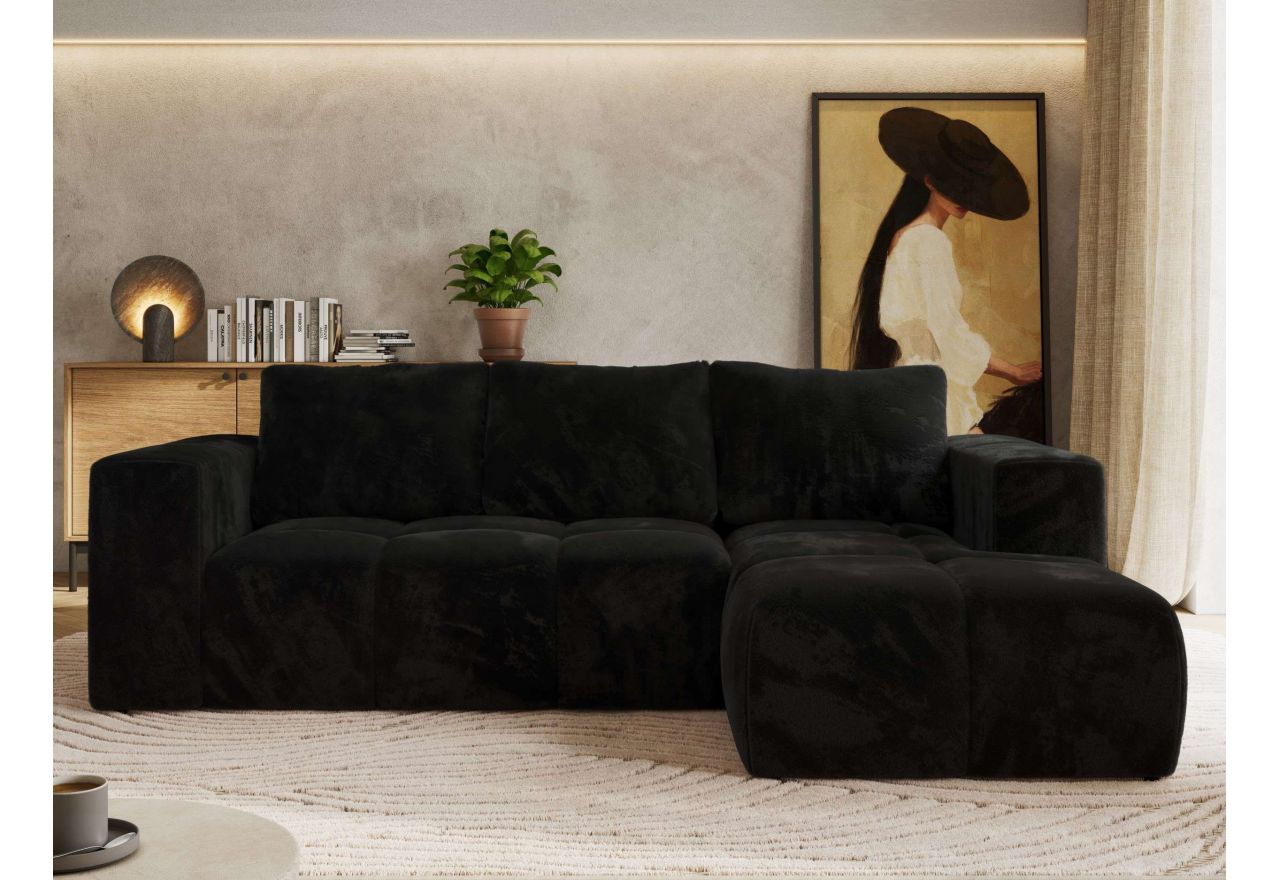 Narożnik MONIVA L - strona prawa - czarny, plusz