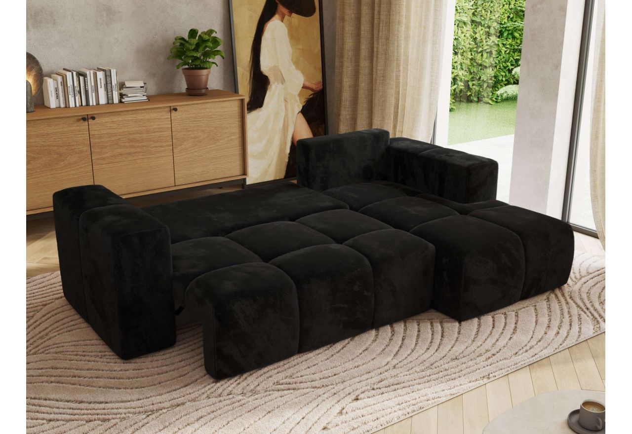 Narożnik MONIVA L - strona prawa - czarny, plusz