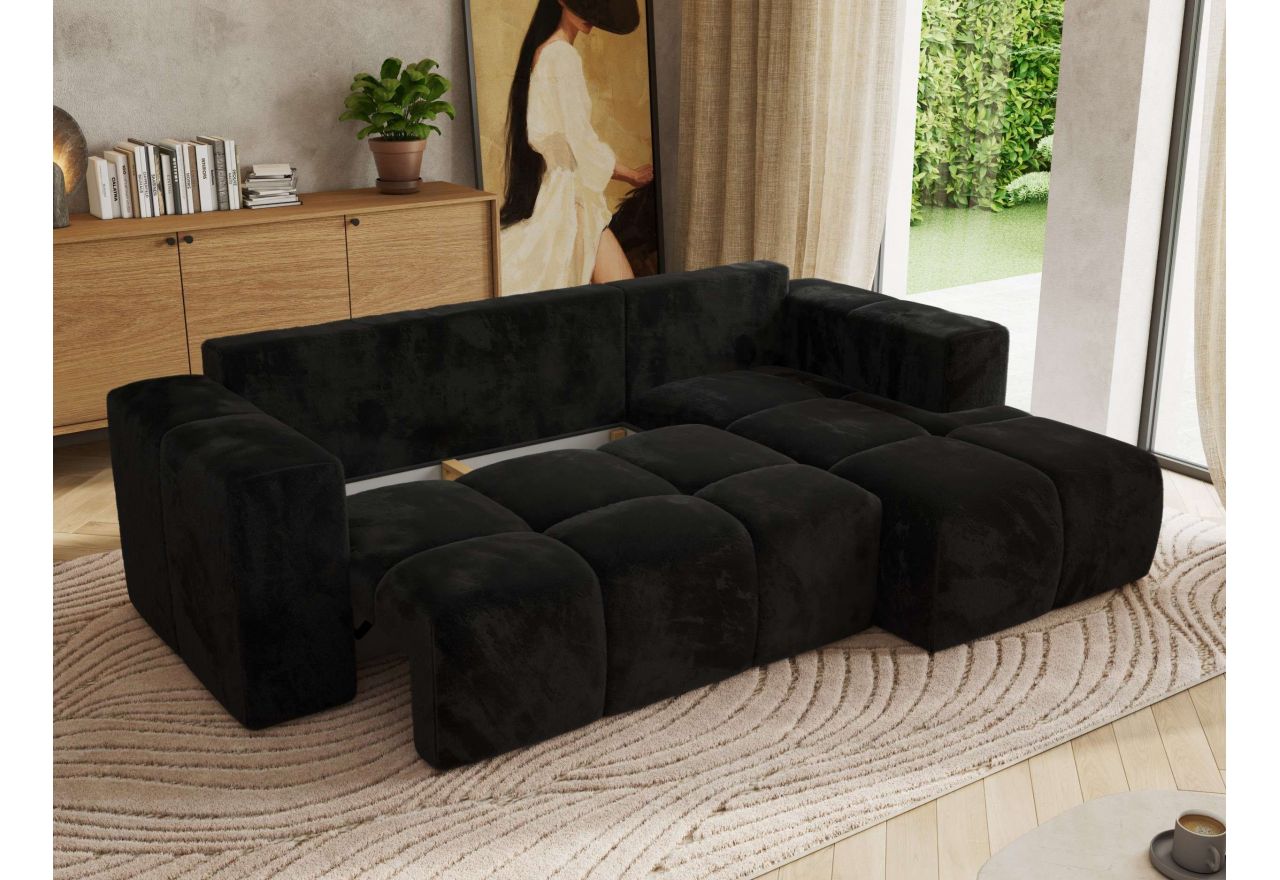 Narożnik MONIVA L - strona prawa - czarny, plusz