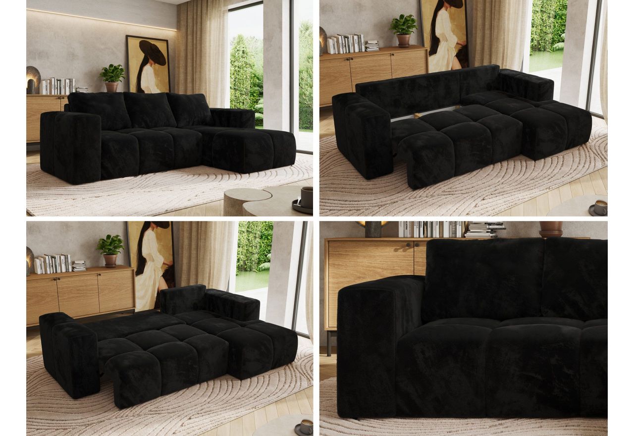 Narożnik MONIVA L - strona prawa - czarny, plusz