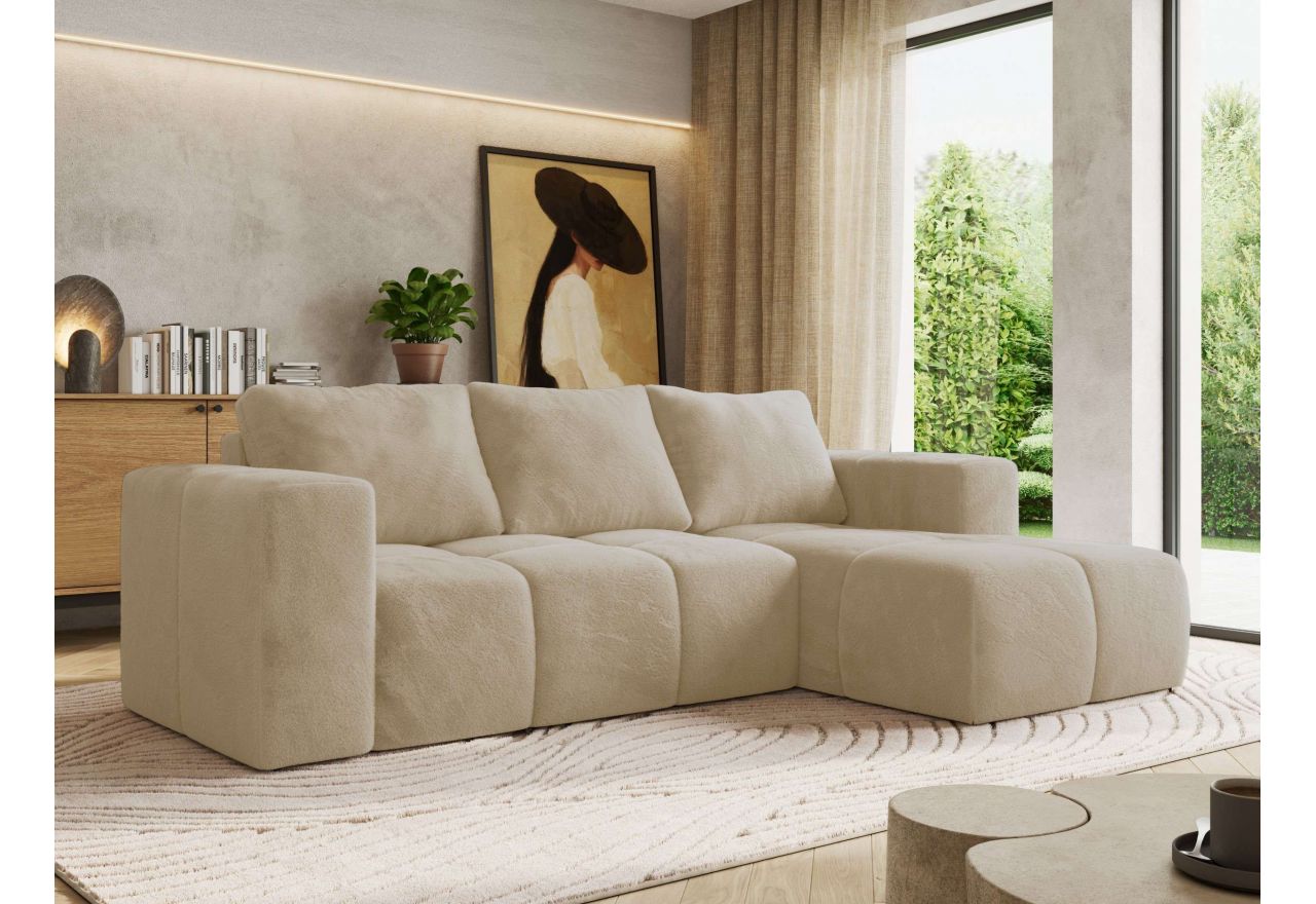 Narożnik MONIVA L - strona prawa - kremowy, plusz