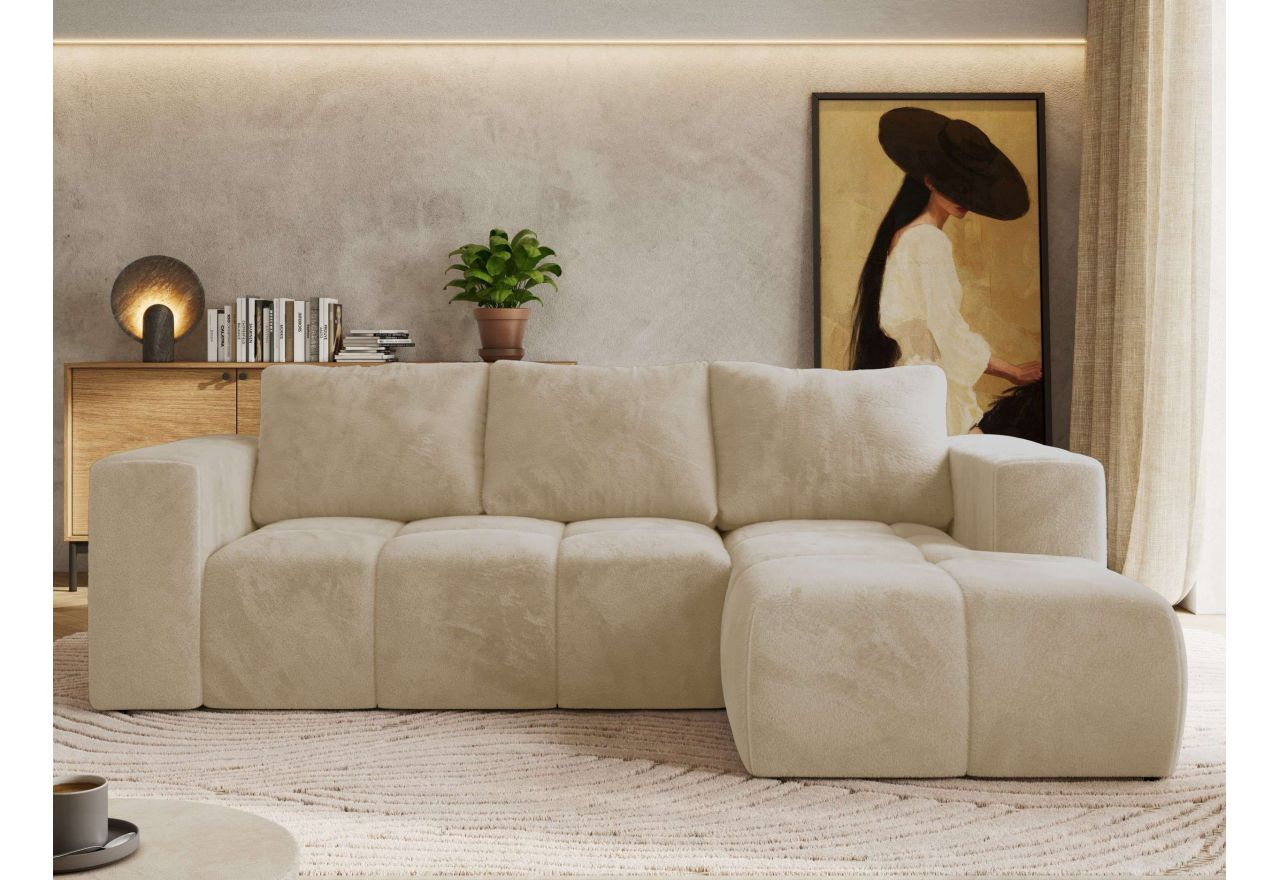 Narożnik MONIVA L - strona prawa - kremowy, plusz