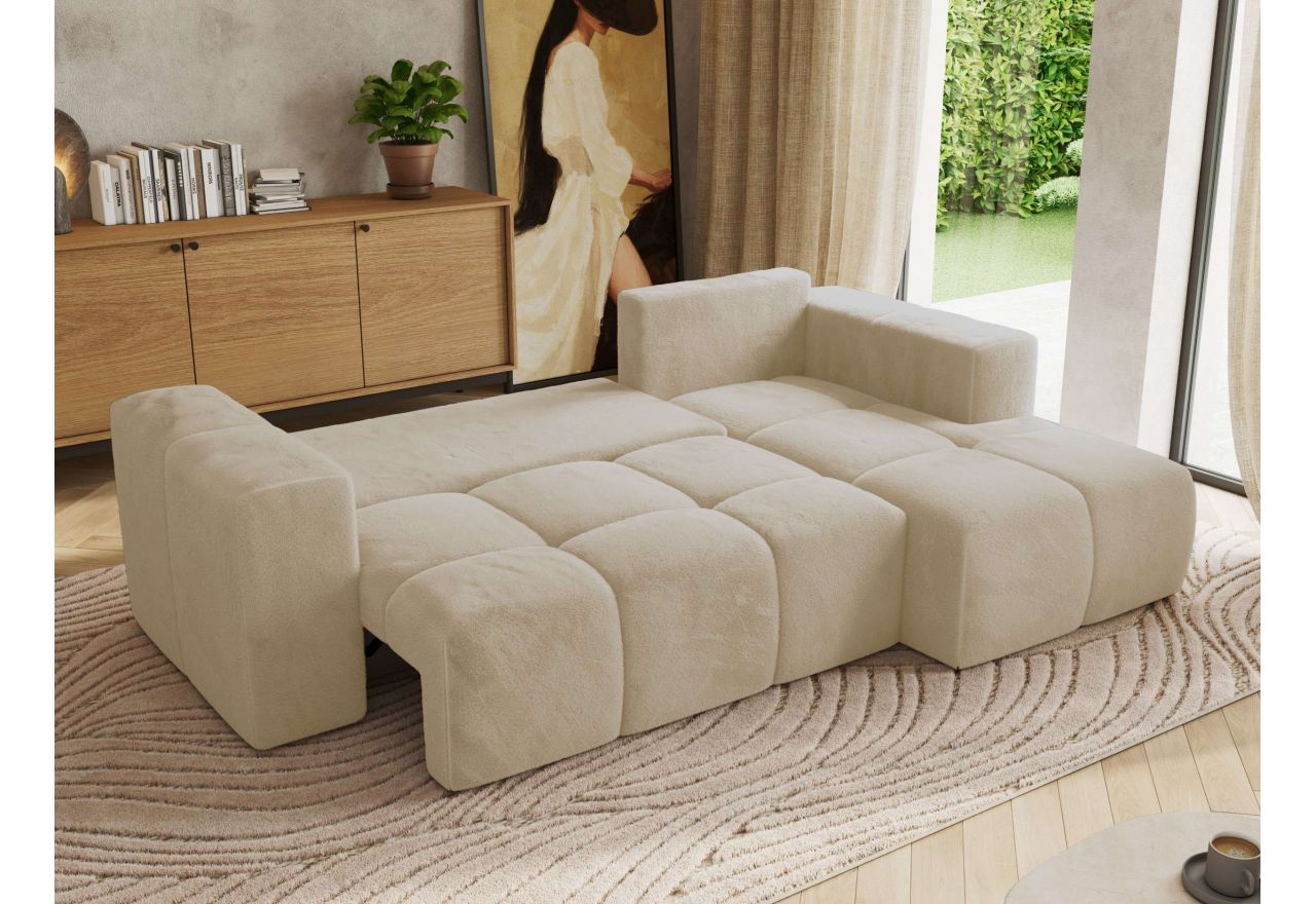 Narożnik MONIVA L - strona prawa - kremowy, plusz