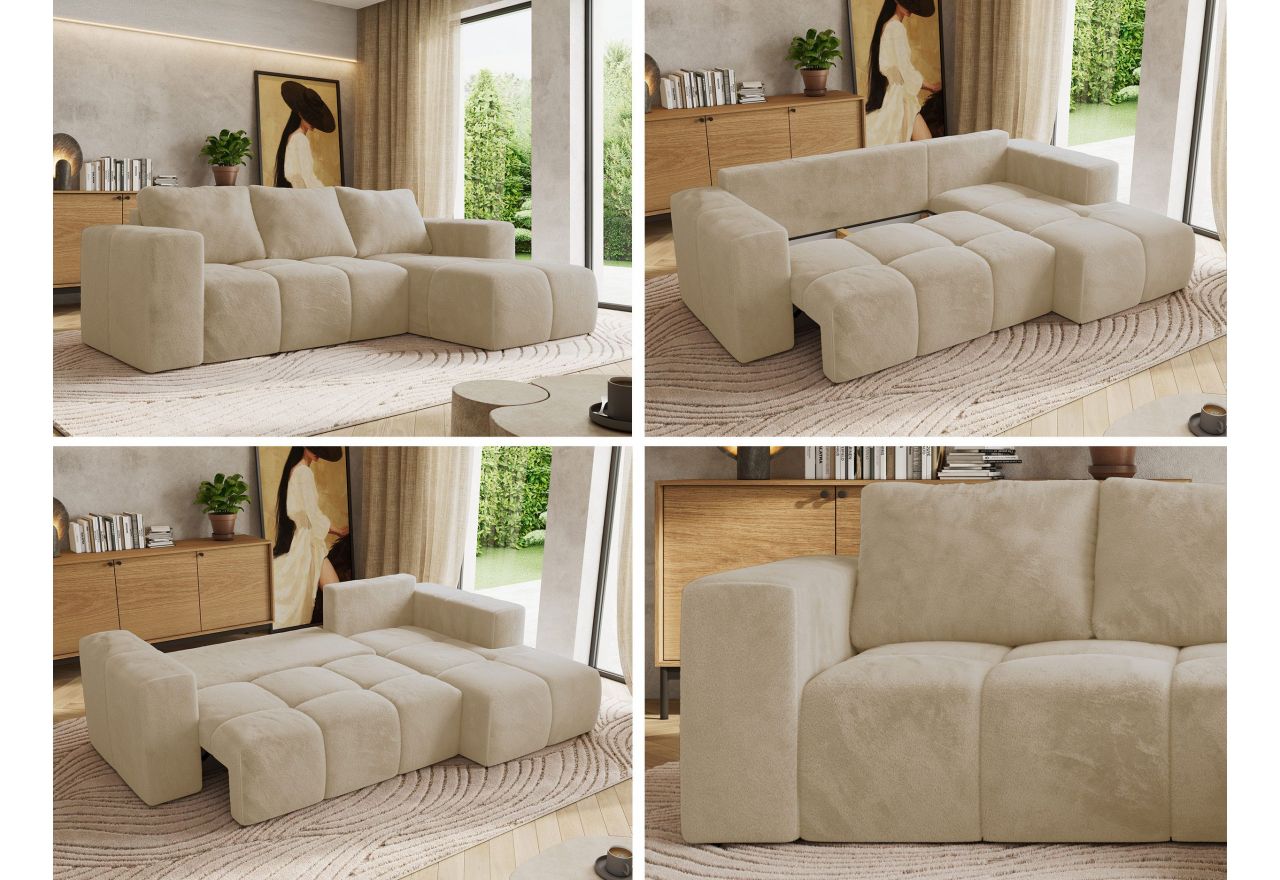 Narożnik MONIVA L - strona prawa - kremowy, plusz