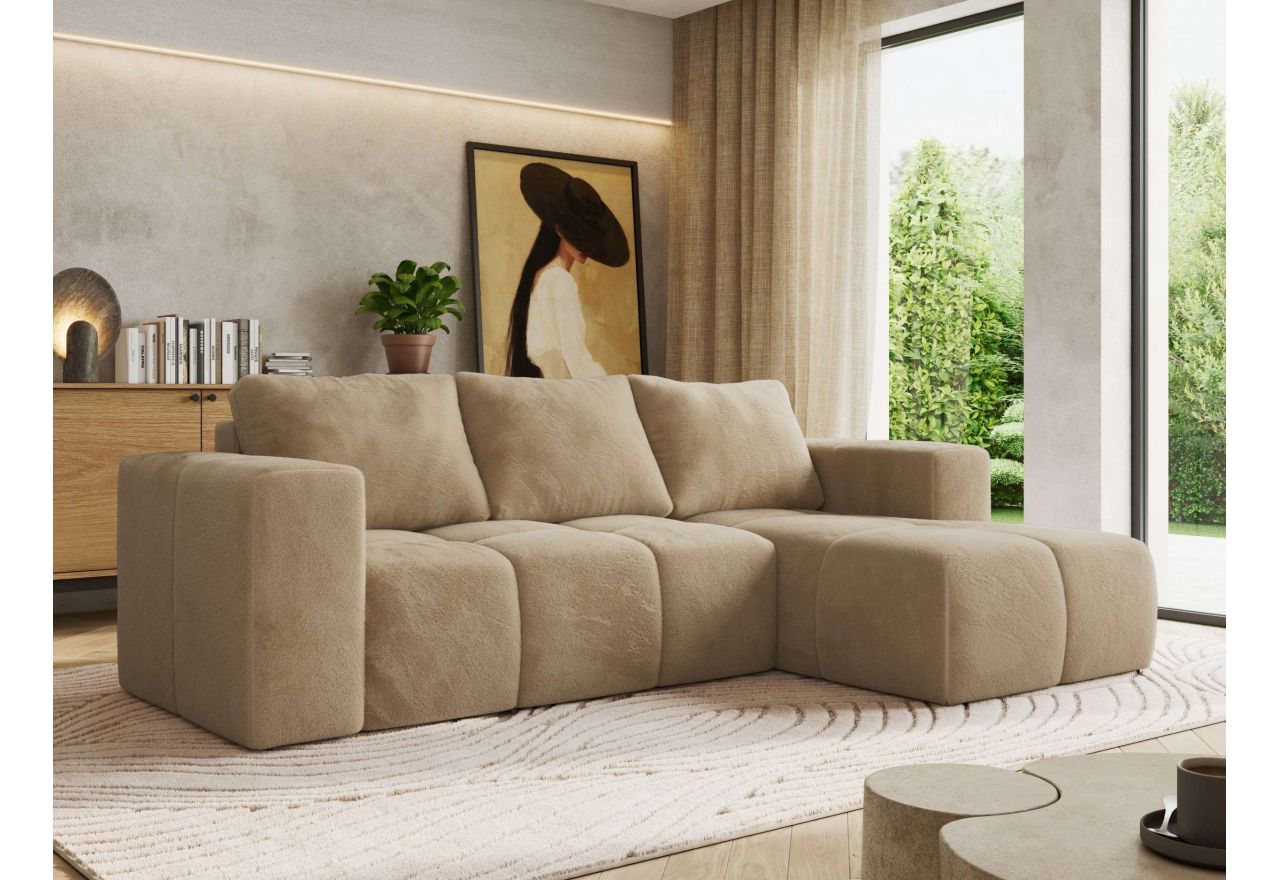 Narożnik MONIVA L - strona prawa - beżowy, plusz