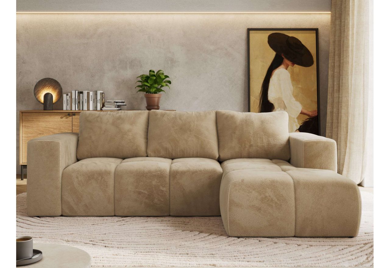 Narożnik MONIVA L - strona prawa - beżowy, plusz