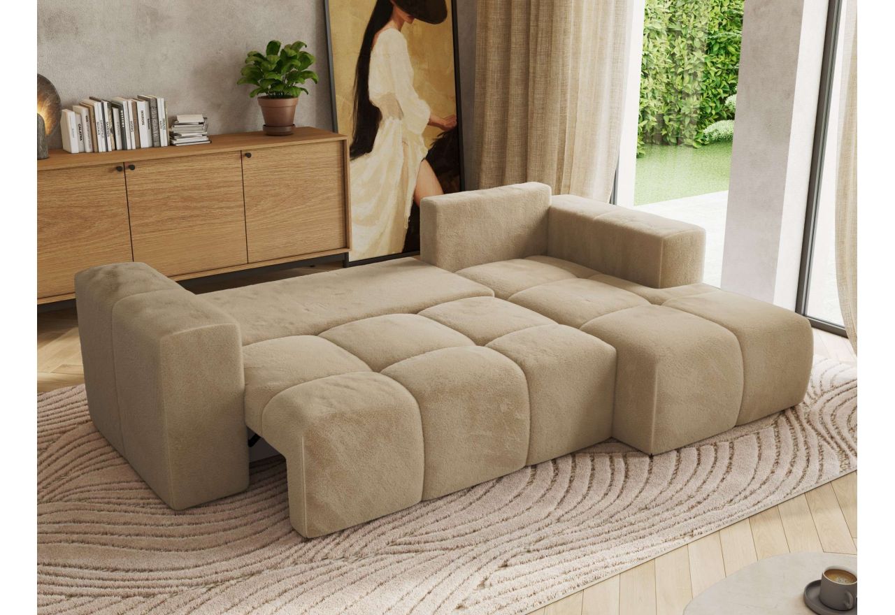 Narożnik MONIVA L - strona prawa - beżowy, plusz