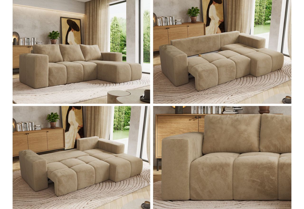 Narożnik MONIVA L - strona prawa - beżowy, plusz