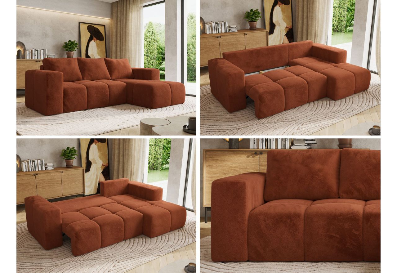 Narożnik MONIVA L - strona prawa - pomarańczowy, plusz