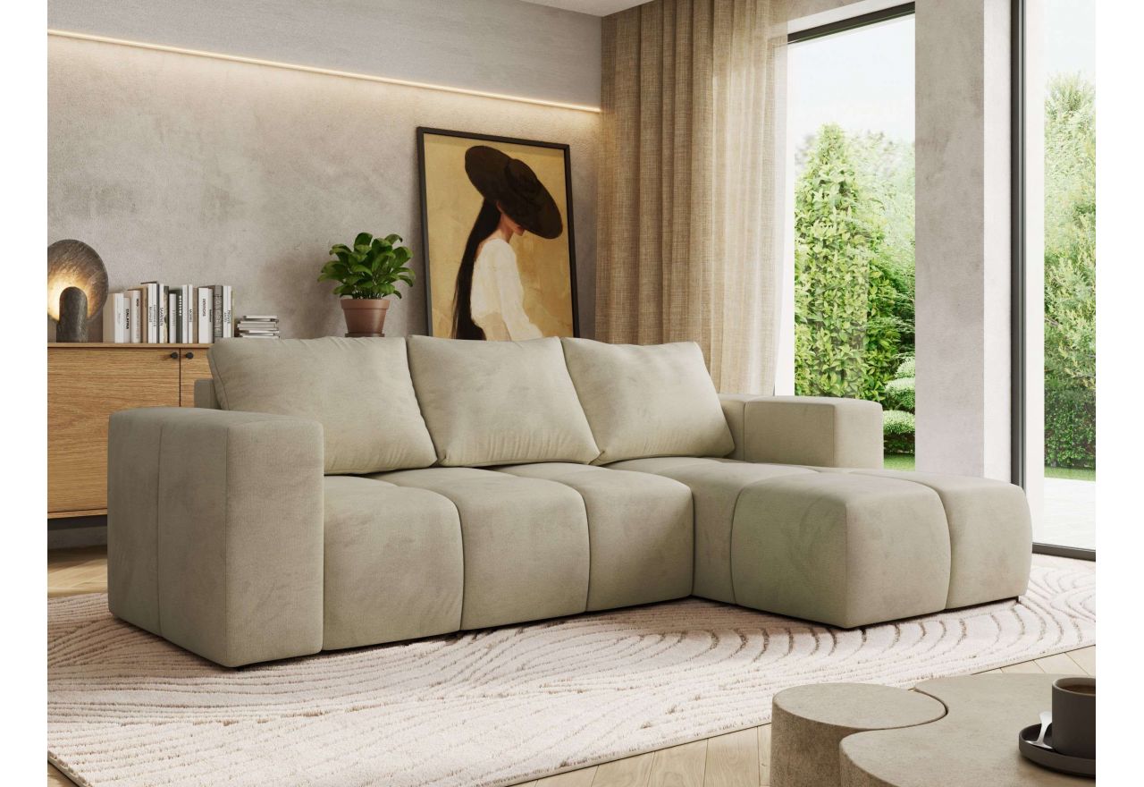 Narożnik MONIVA L - strona prawa - beżowy, welwet