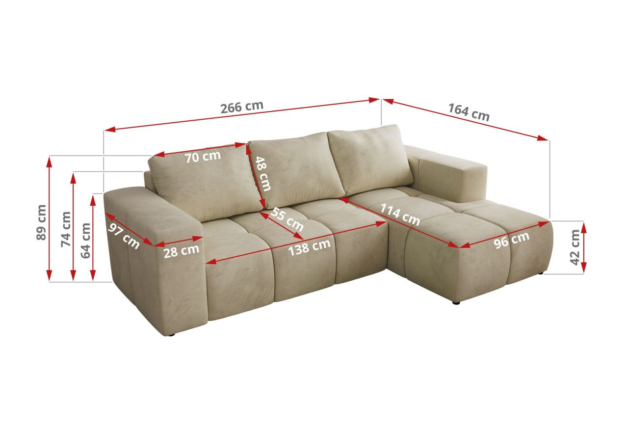 Narożnik MONIVA L - strona prawa - beżowy, welwet