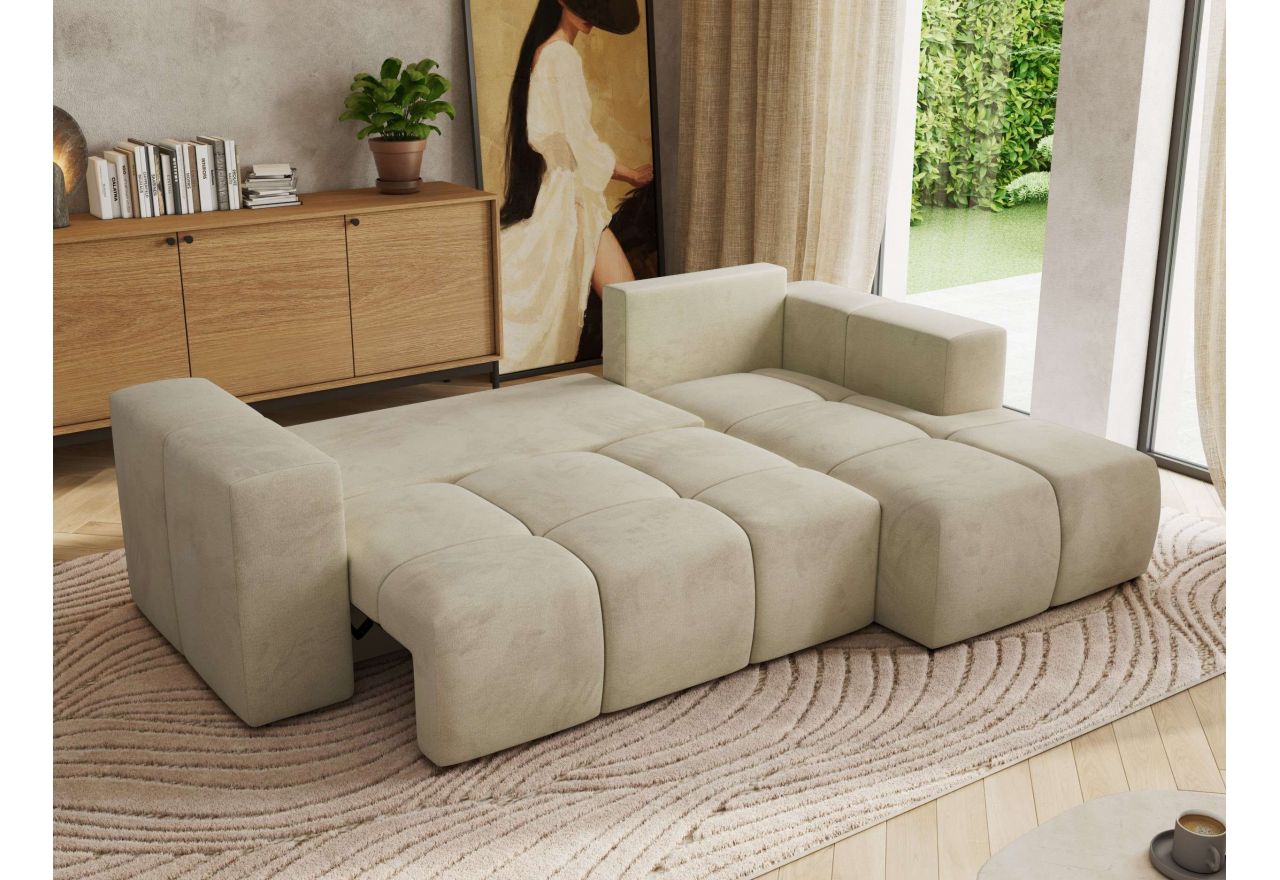 Narożnik MONIVA L - strona prawa - beżowy, welwet