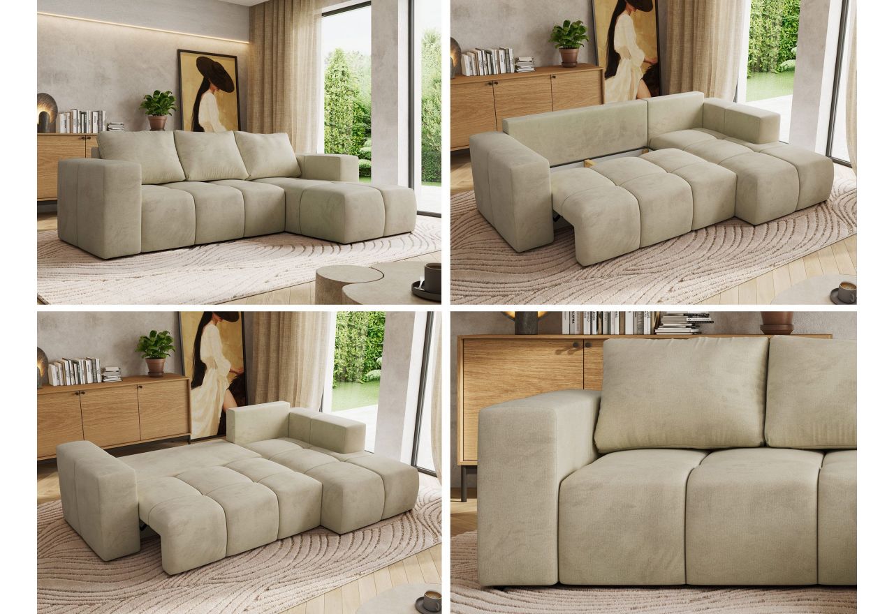 Narożnik MONIVA L - strona prawa - beżowy, welwet