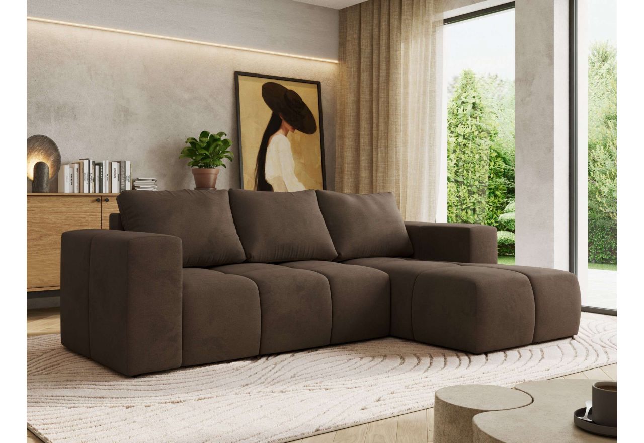 Narożnik MONIVA L - strona prawa - brązowy, welwet