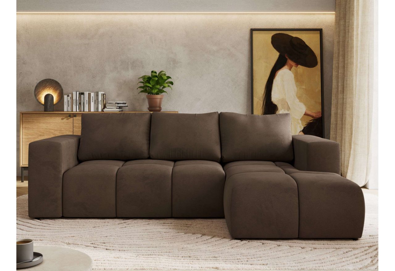 Narożnik MONIVA L - strona prawa - brązowy, welwet