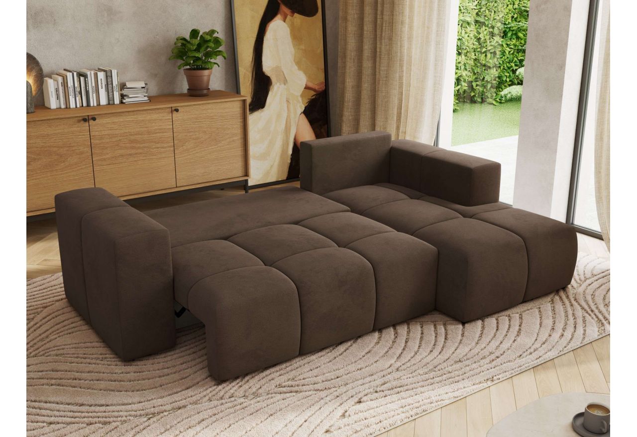 Narożnik MONIVA L - strona prawa - brązowy, welwet