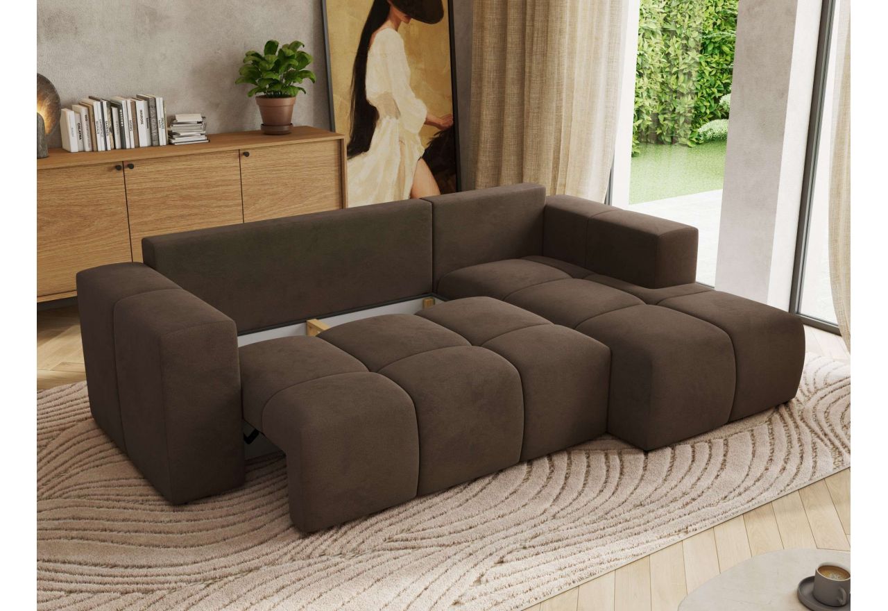 Narożnik MONIVA L - strona prawa - brązowy, welwet