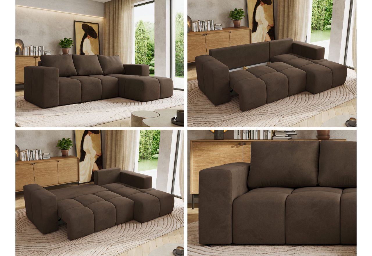 Narożnik MONIVA L - strona prawa - brązowy, welwet