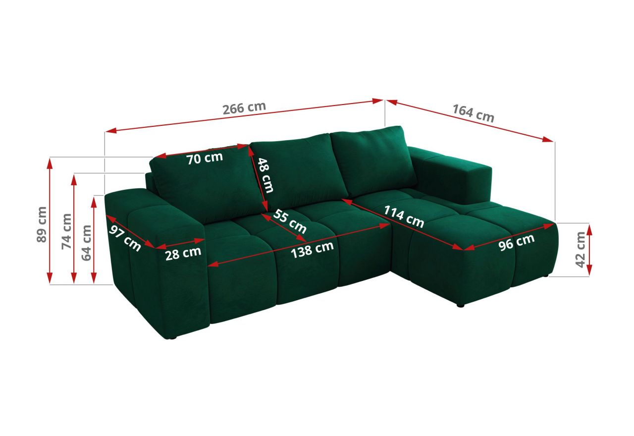 Narożnik MONIVA L - strona prawa - ciemnozielony, welwet