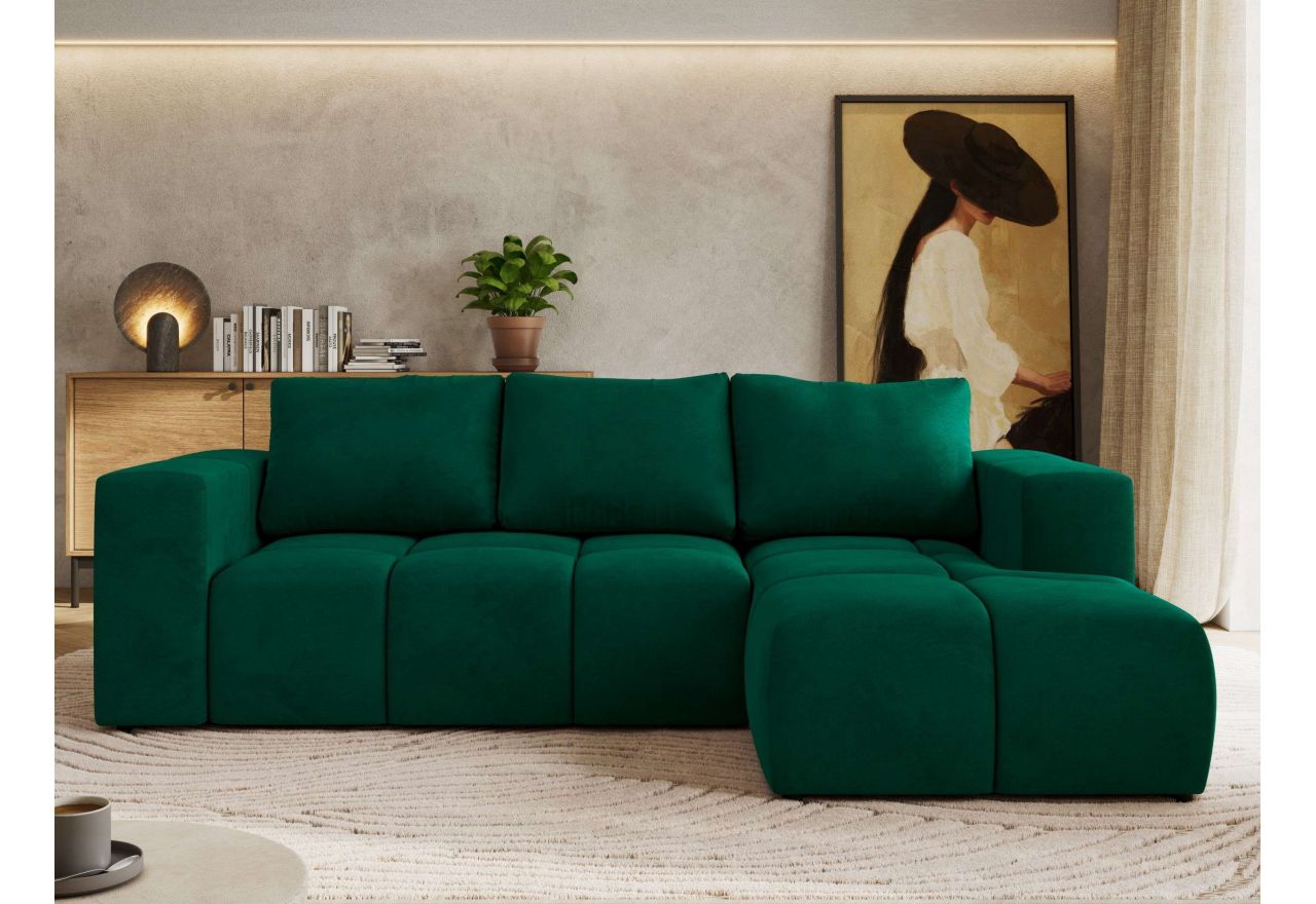 Narożnik MONIVA L - strona prawa - ciemnozielony, welwet