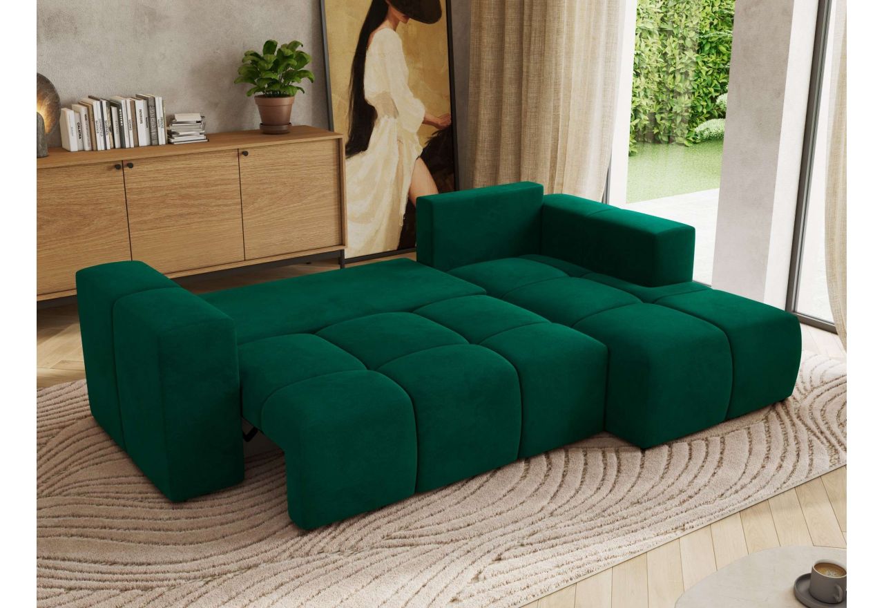 Narożnik MONIVA L - strona prawa - ciemnozielony, welwet