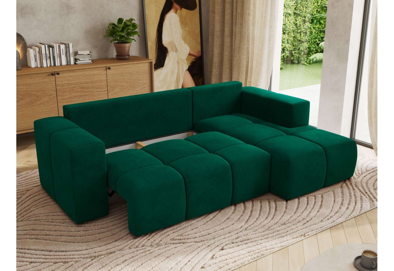 Narożnik MONIVA L - strona prawa - ciemnozielony, welwet