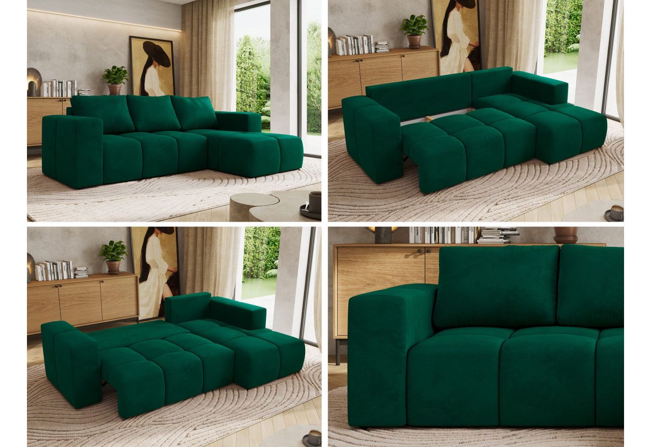 Narożnik MONIVA L - strona prawa - ciemnozielony, welwet