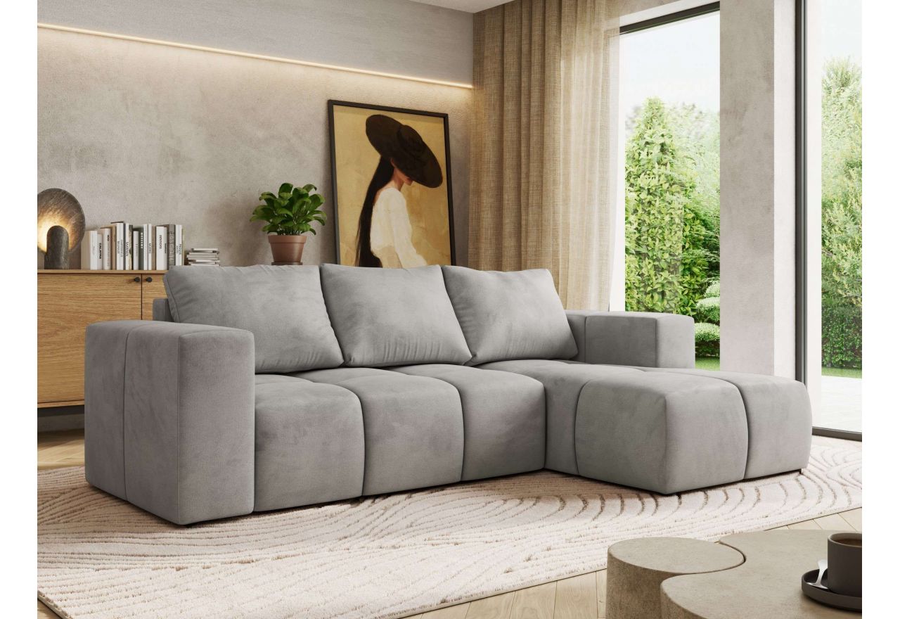 Narożnik MONIVA L - strona prawa - jasnoszary, welwet