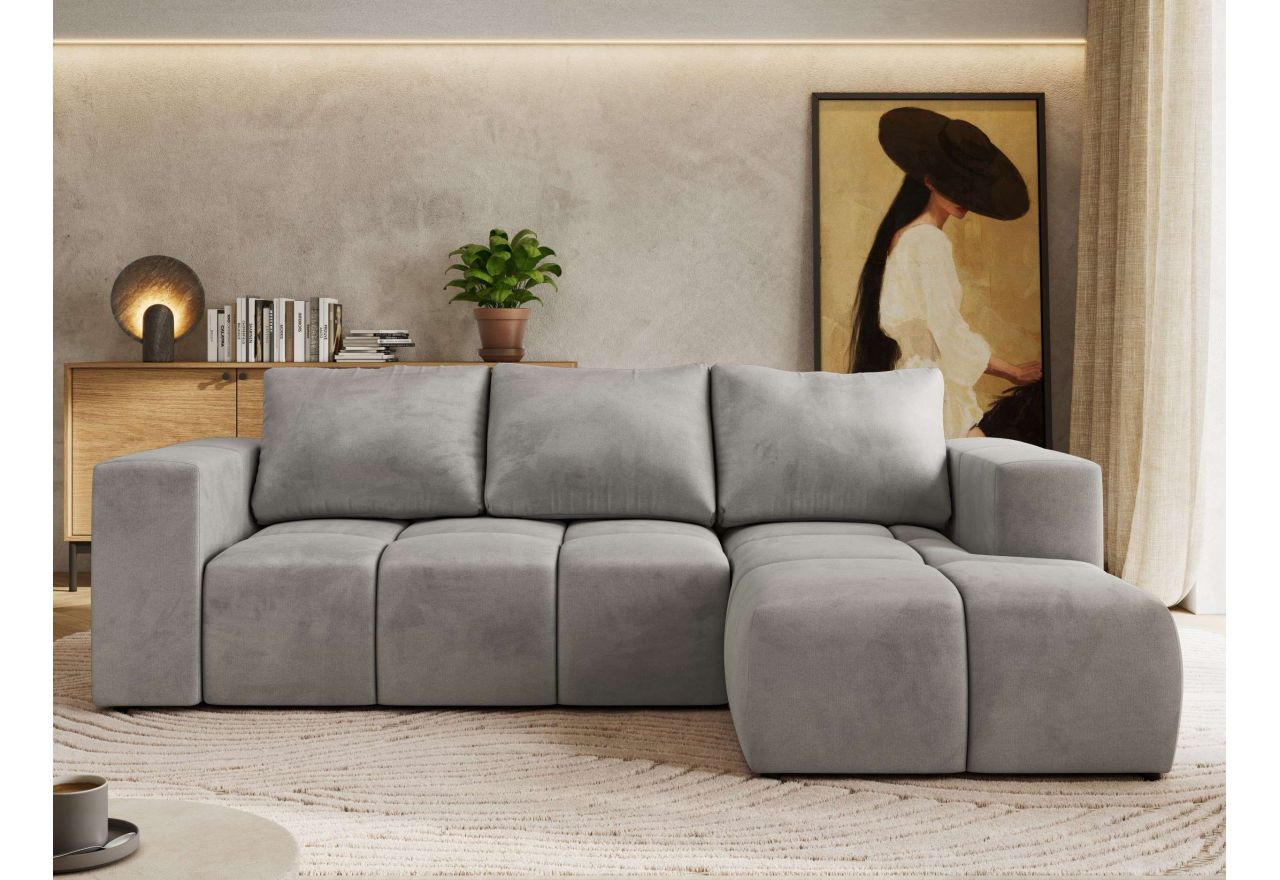 Narożnik MONIVA L - strona prawa - jasnoszary, welwet