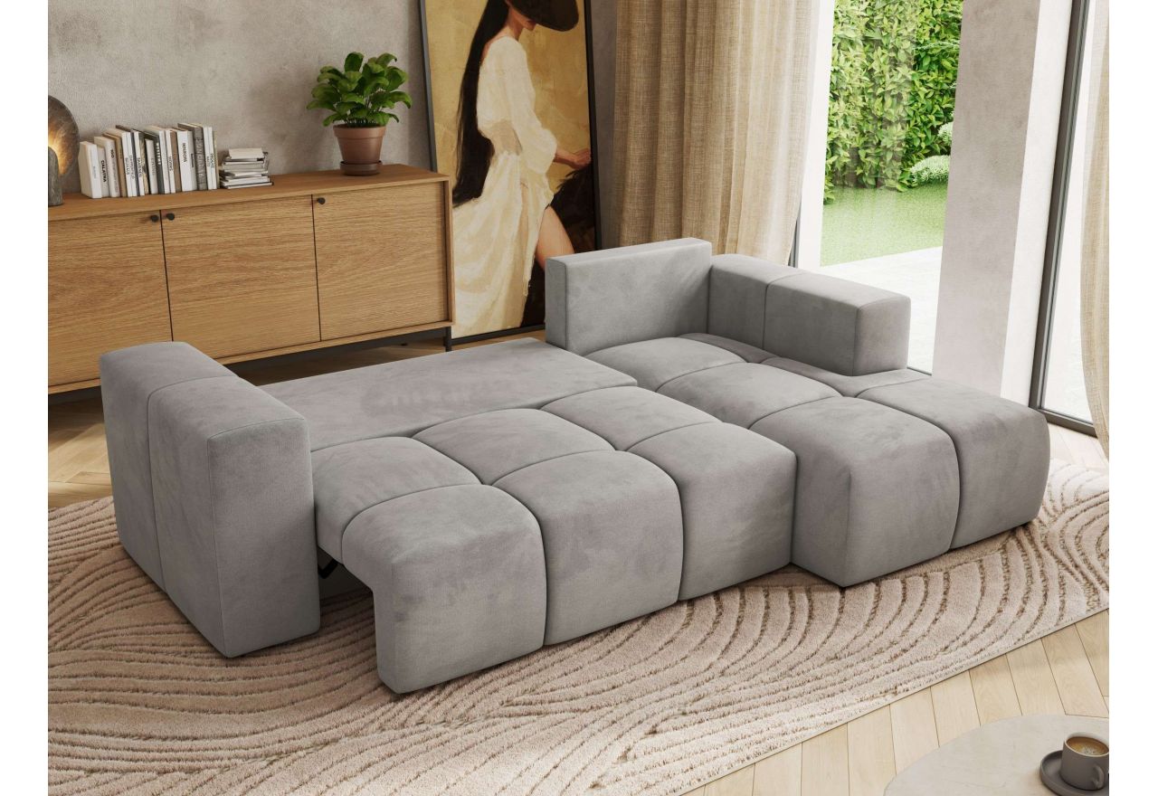 Narożnik MONIVA L - strona prawa - jasnoszary, welwet