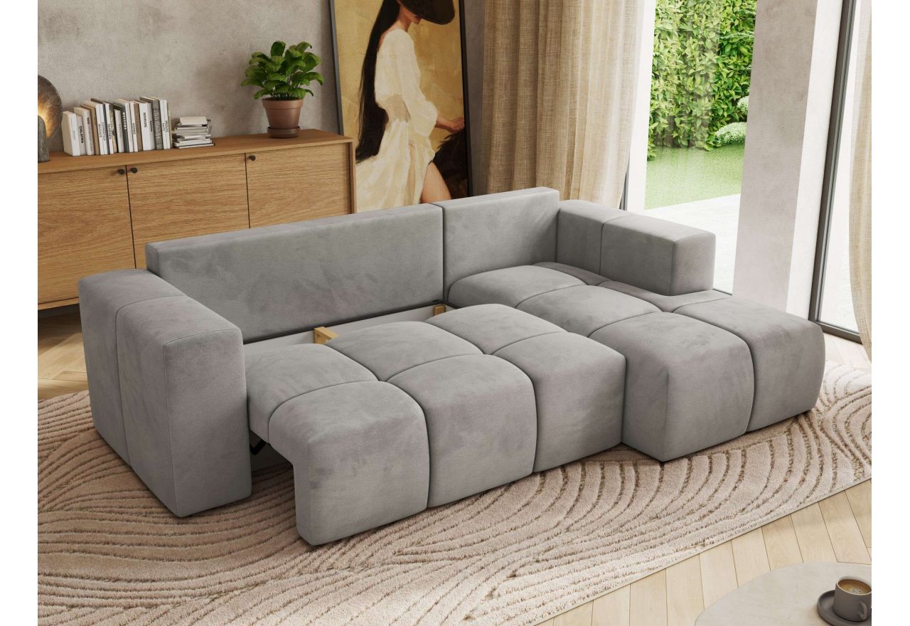 Narożnik MONIVA L - strona prawa - jasnoszary, welwet