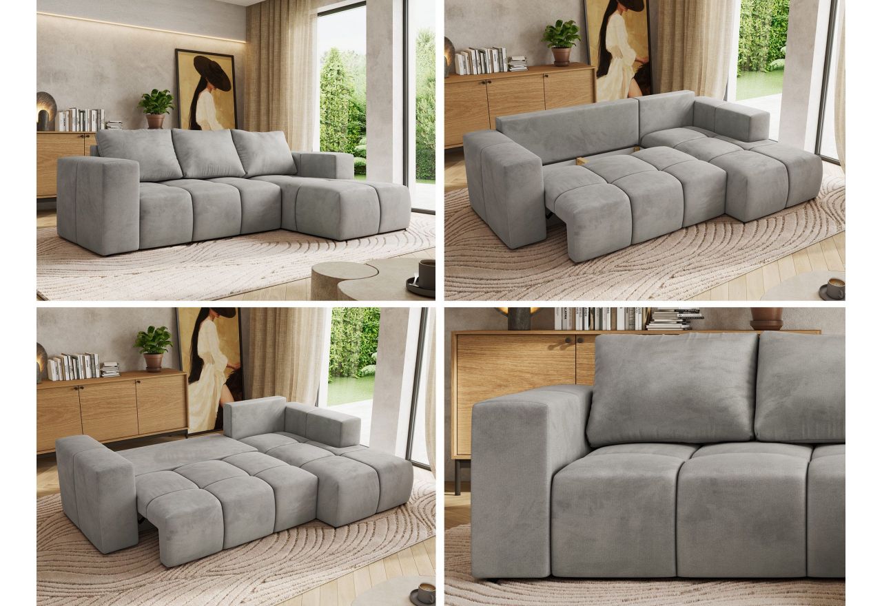 Narożnik MONIVA L - strona prawa - jasnoszary, welwet