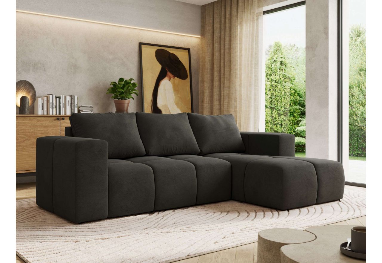 Narożnik MONIVA L - strona prawa - ciemnoszary, welwet