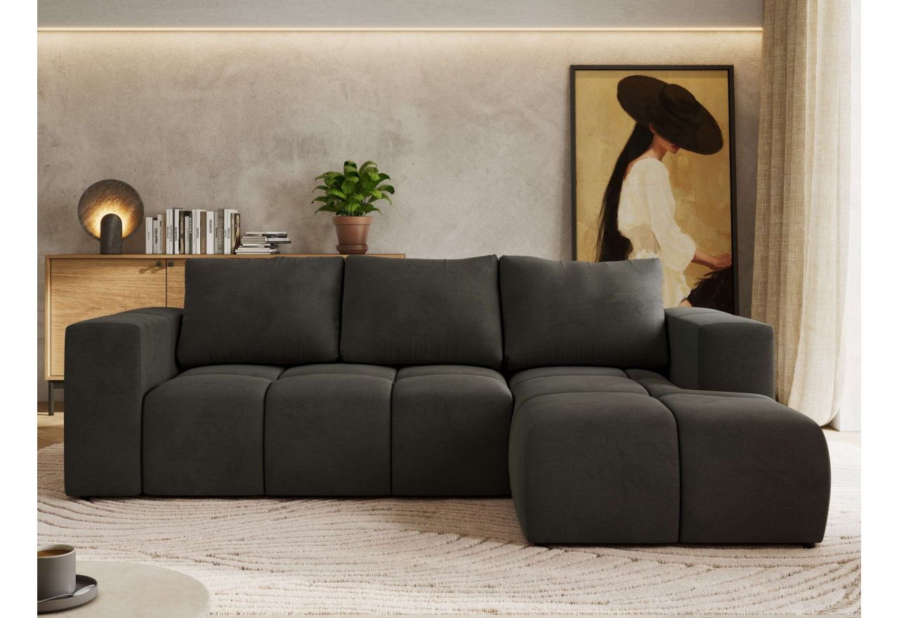 Narożnik MONIVA L - strona prawa - ciemnoszary, welwet