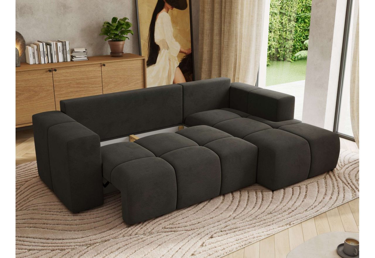 Narożnik MONIVA L - strona prawa - ciemnoszary, welwet