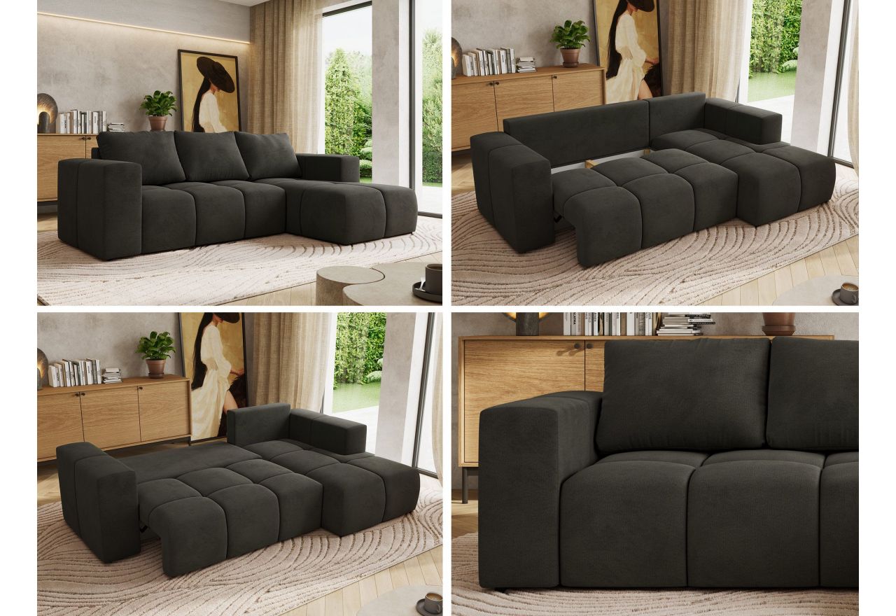 Narożnik MONIVA L - strona prawa - ciemnoszary, welwet