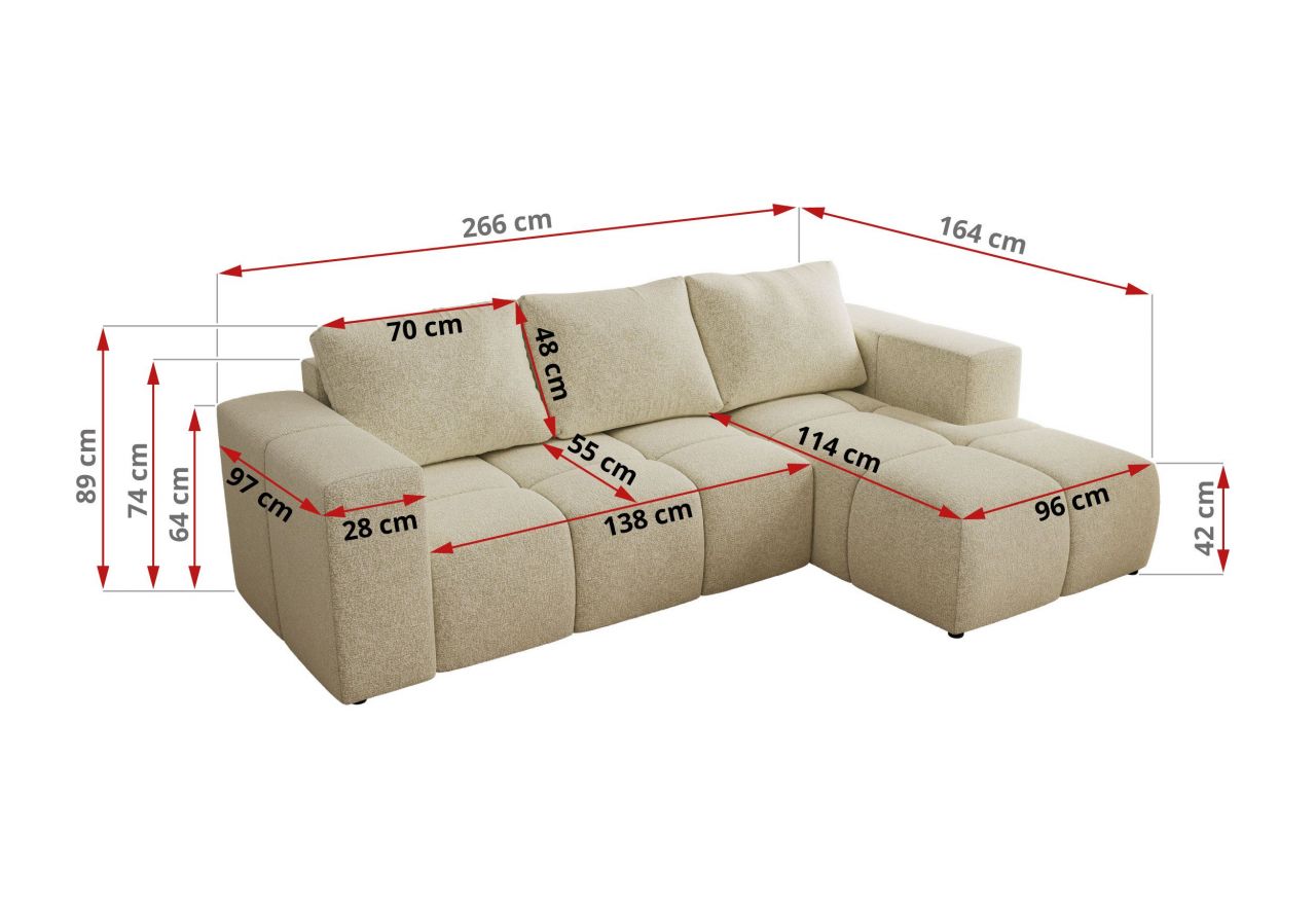 Narożnik MONIVA L - strona prawa - kremowy, struktura