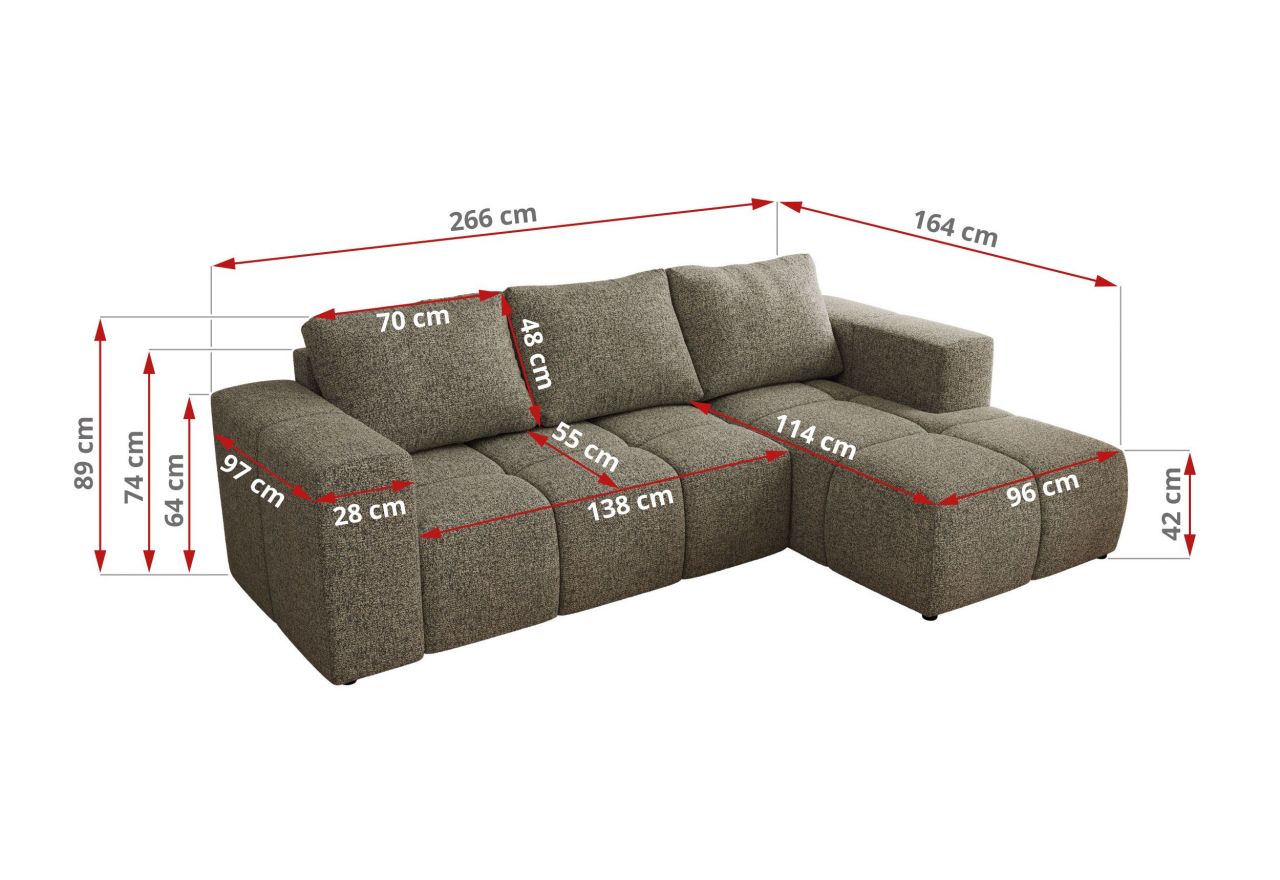 Narożnik MONIVA L - strona prawa - szary, struktura