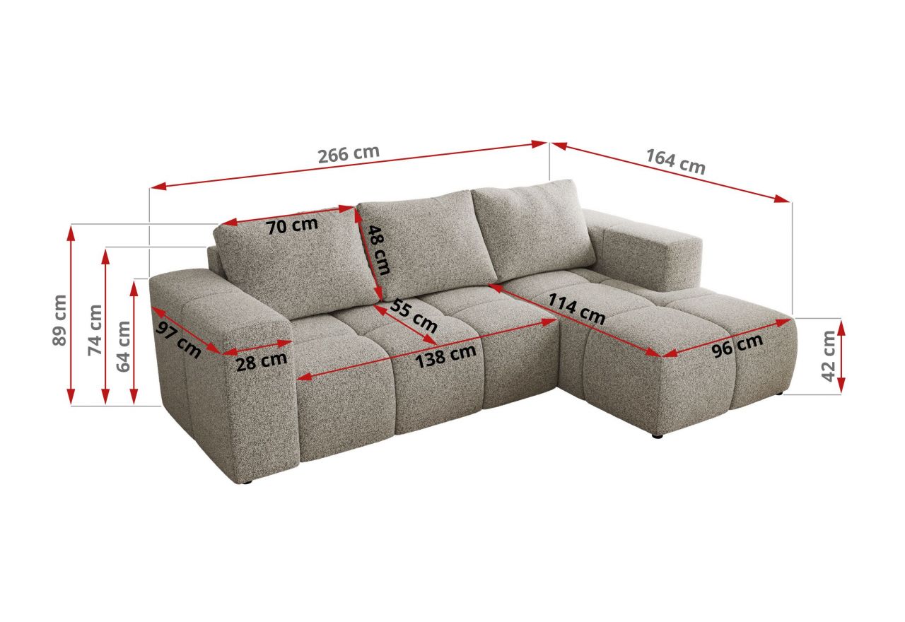 Narożnik MONIVA L - strona prawa - jasnoszary, struktura