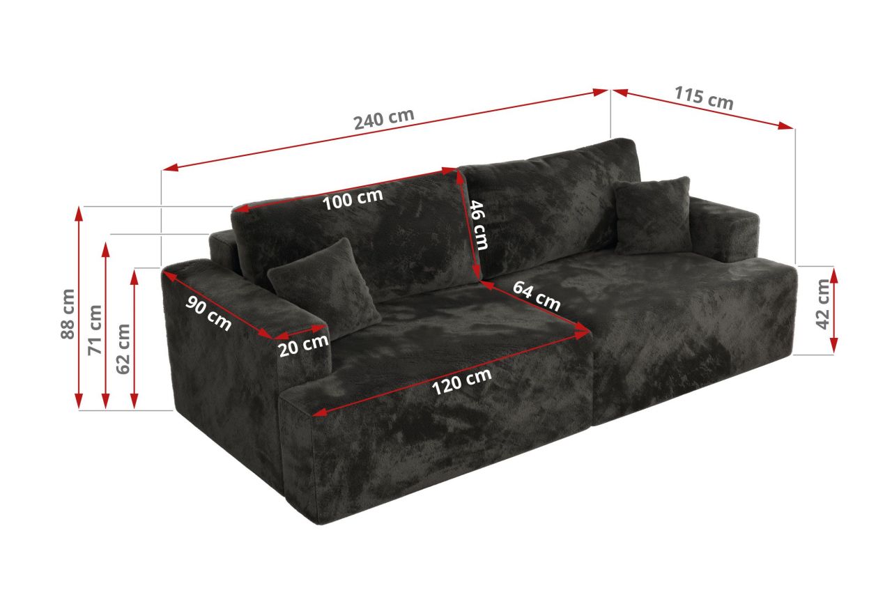 Sofa VIRELLA - ciemnoszary, plusz