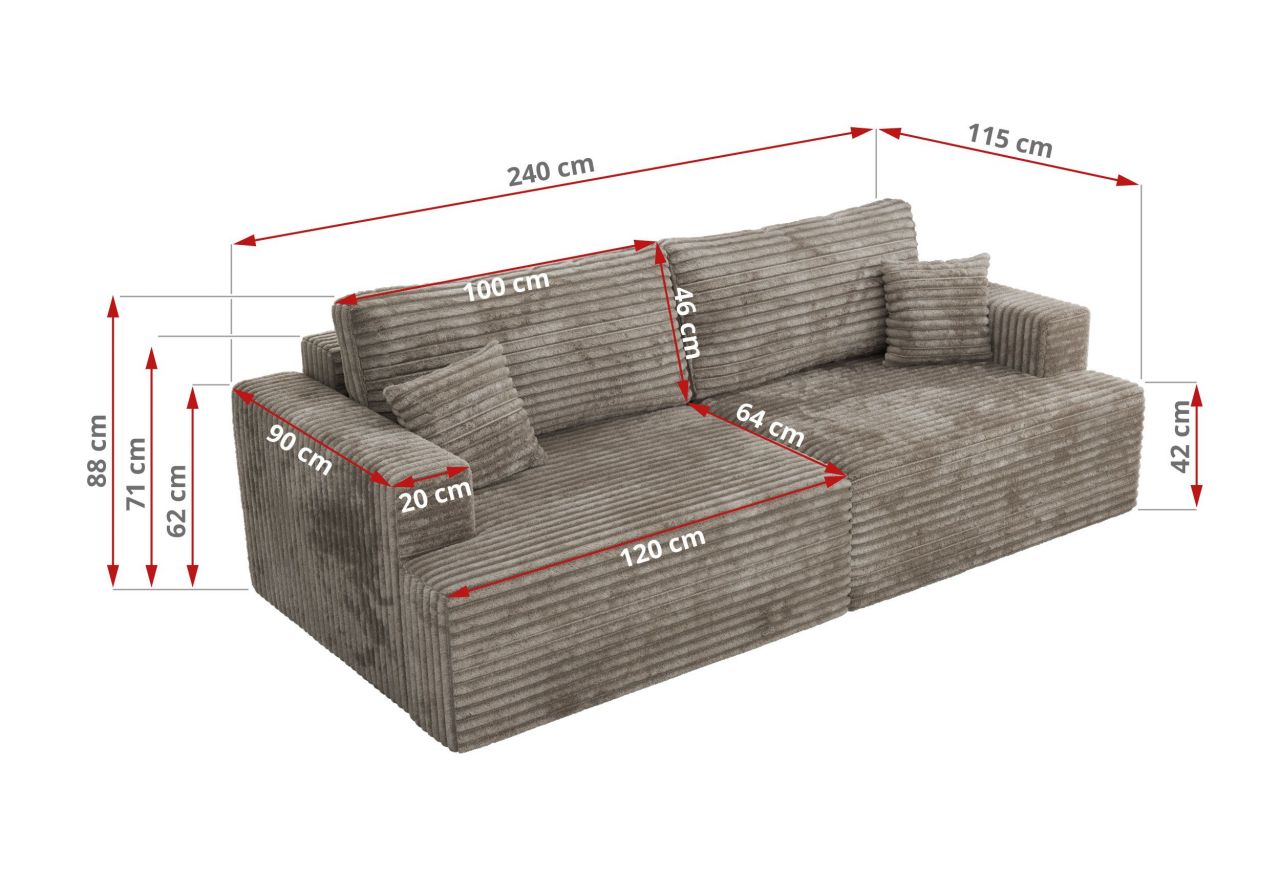 Sofa VIRELLA - szary, sztruks