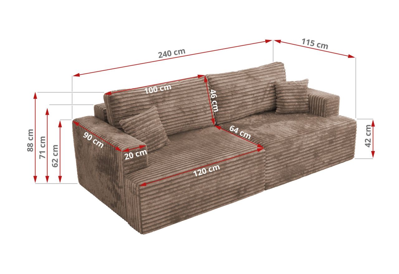 Sofa VIRELLA - brązowy, sztruks