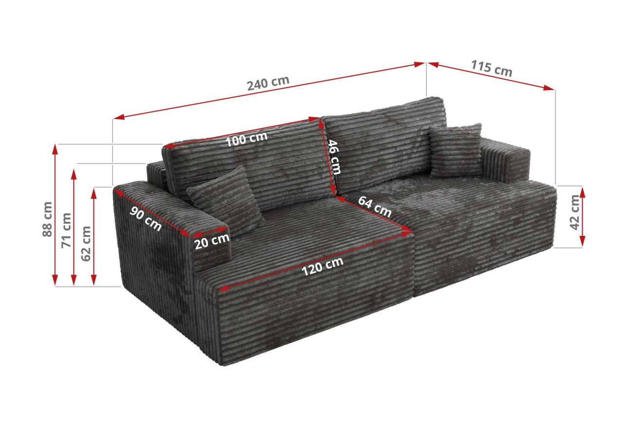 Sofa VIRELLA - ciemnoszary, sztruks