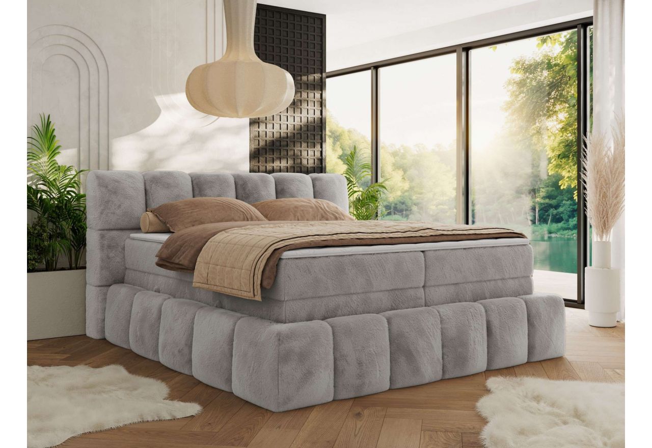 Łóżko kontynentalne - NIRA KING 200x200 - H3 - jasnoszary, plusz