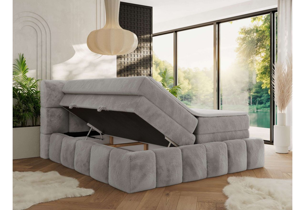 Łóżko kontynentalne - NIRA KING 120x200 - H4 - jasnoszary, plusz