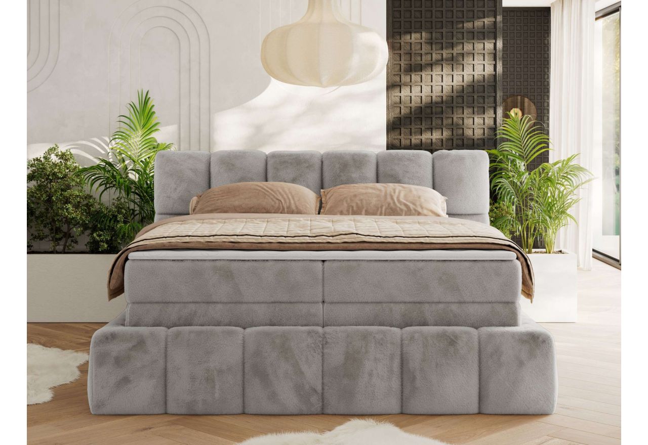 Łóżko kontynentalne - NIRA KING 200x200 - H4 - jasnoszary, plusz