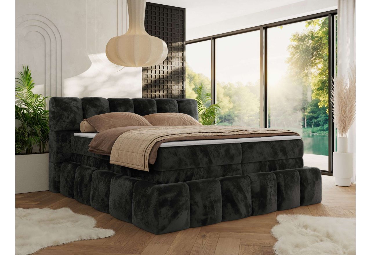 Łóżko kontynentalne - NIRA KING 200x200 - H3 - ciemnoszary, plusz